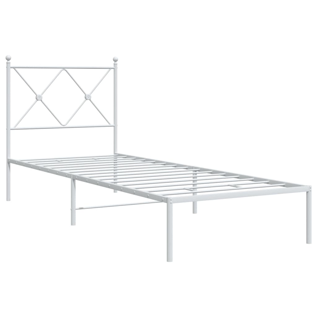Sengeramme i metall uten madrass med hodegavl hvit 75x190 cm