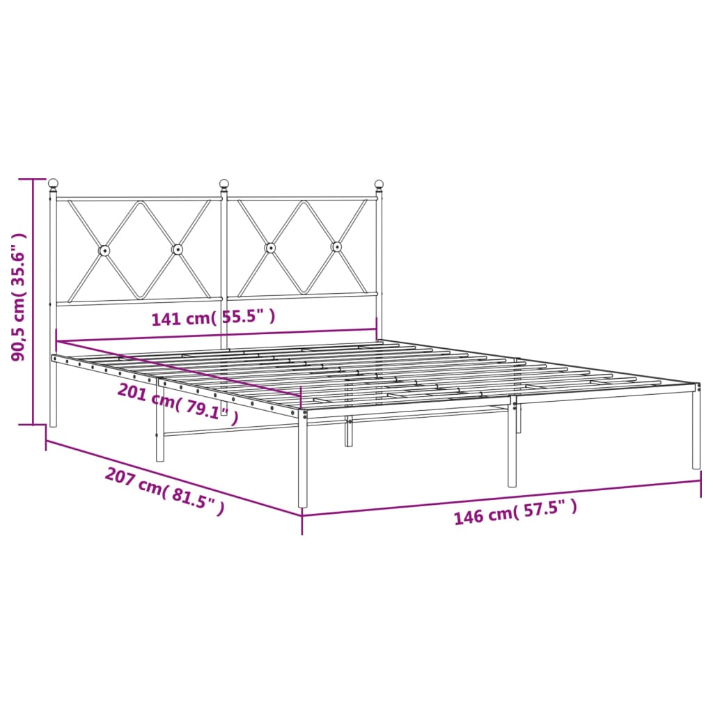 Sengeramme i metall med hodegavl hvit 140x200 cm