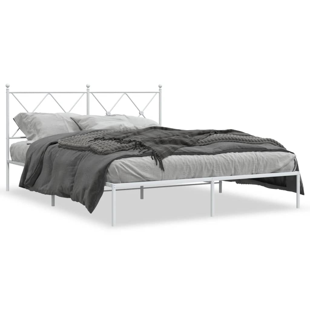 Sengeramme i metall med sengegavl hvit 150x200 cm