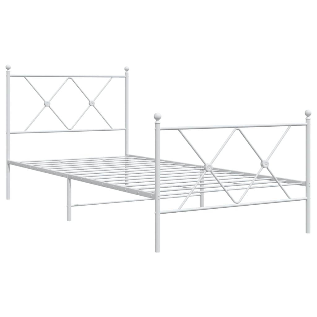 Sengeramme i metall med hode- og fotgavl hvit 90x200 cm