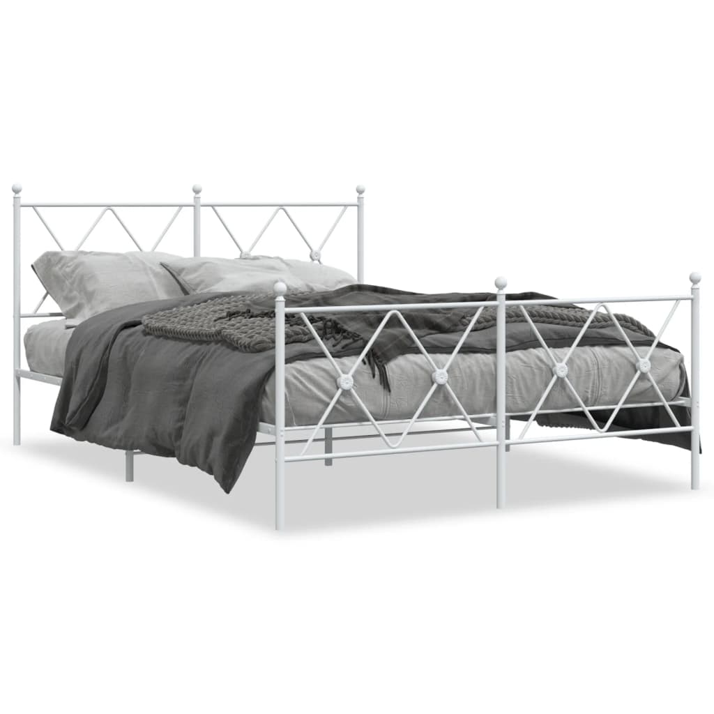 Sengeramme i metall med hode- og fotgavl hvit 137x190 cm