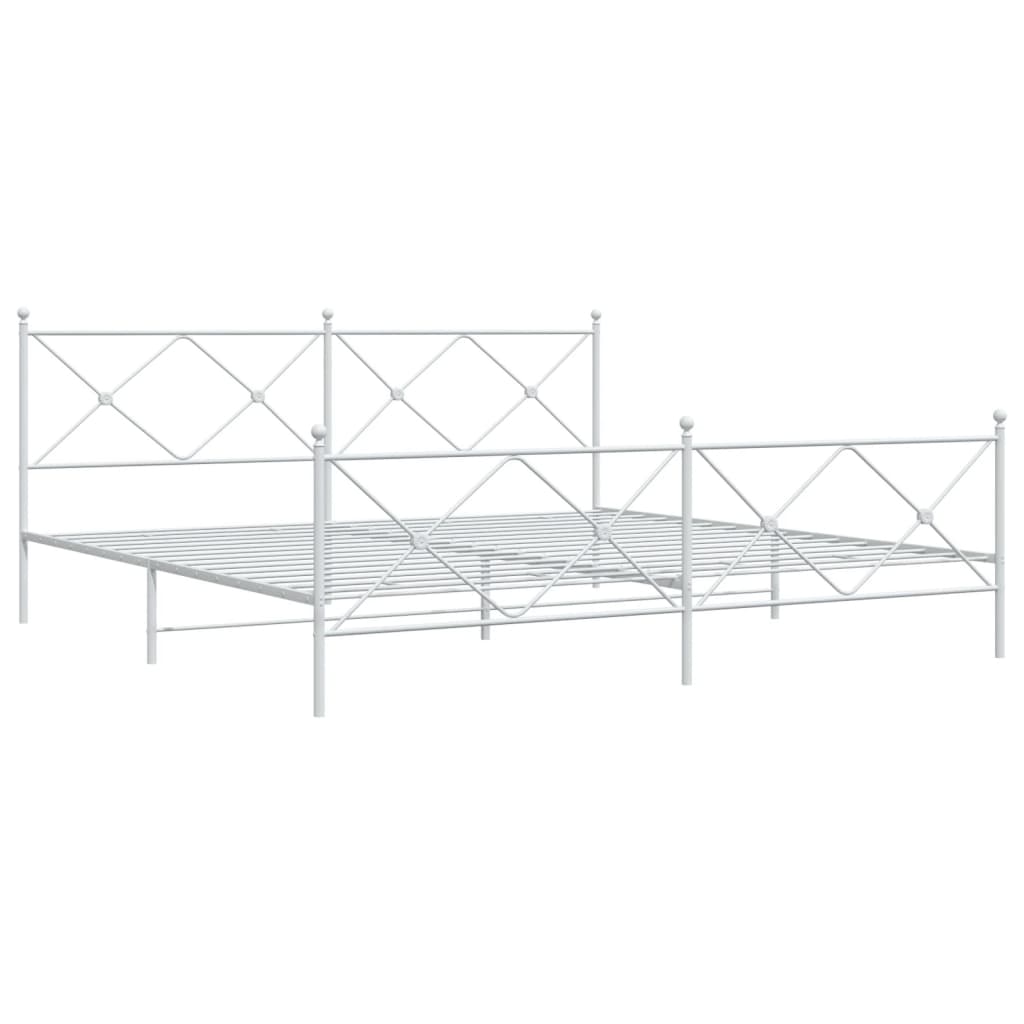 Sengeramme i metall med hode- og fotgavl hvit 193x203 cm