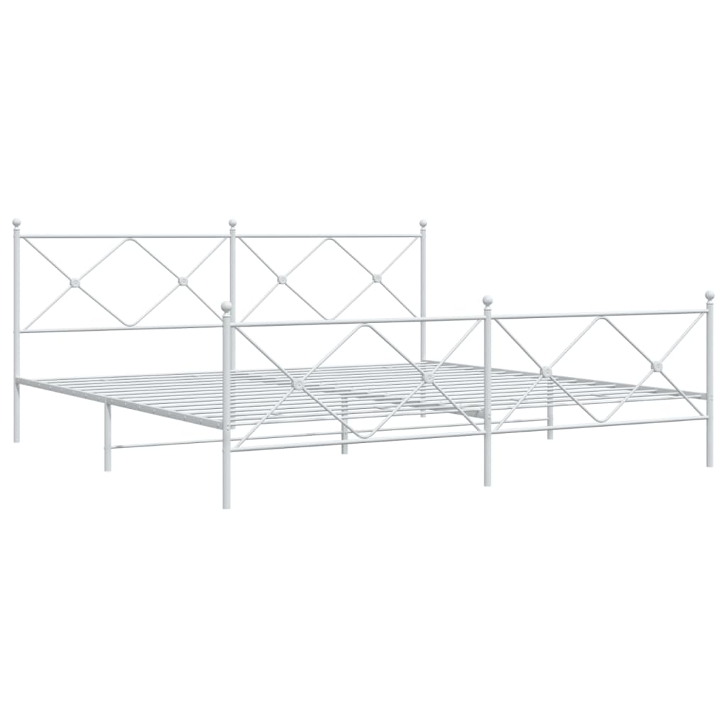 Sengeramme i metall med hode- og fotgavl hvit 200x200 cm