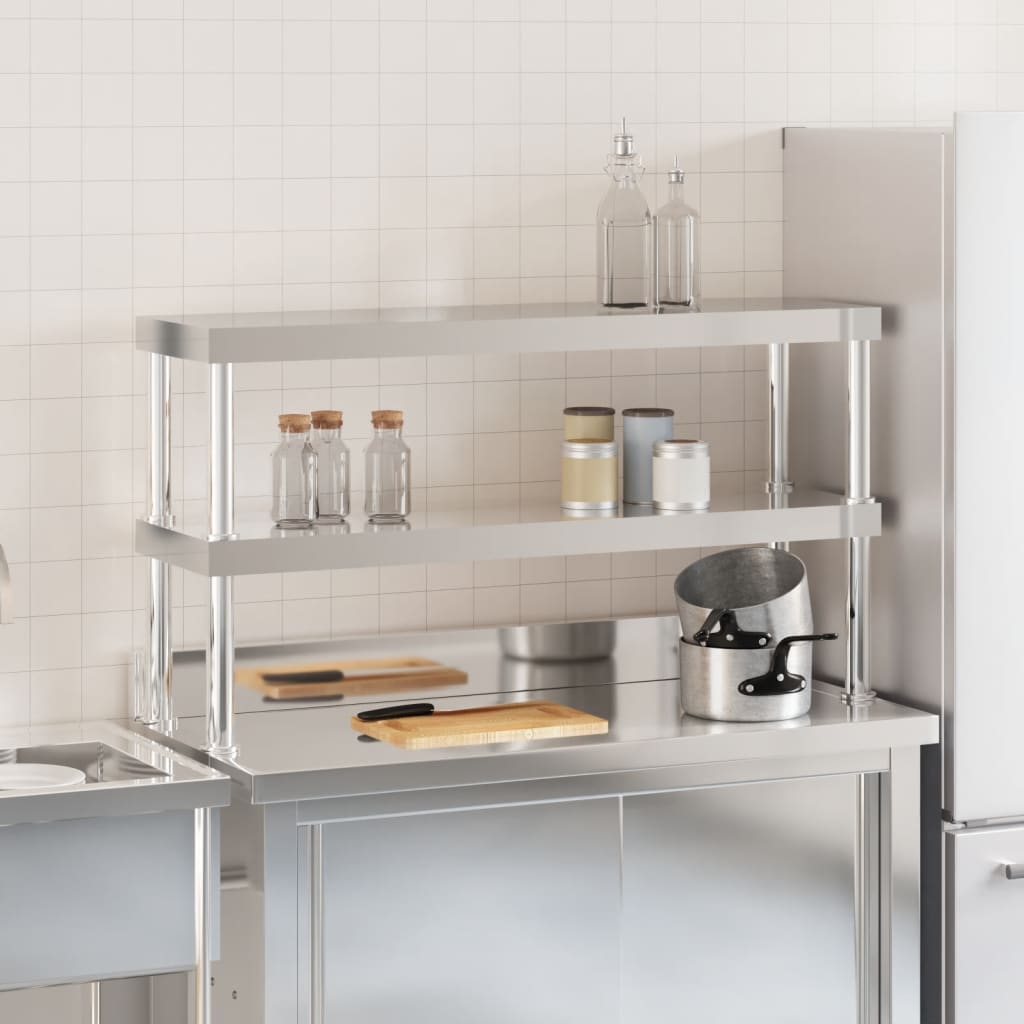 Overhylle til matlagingsbord 2 lag 110x30x65 cm rustfritt stål