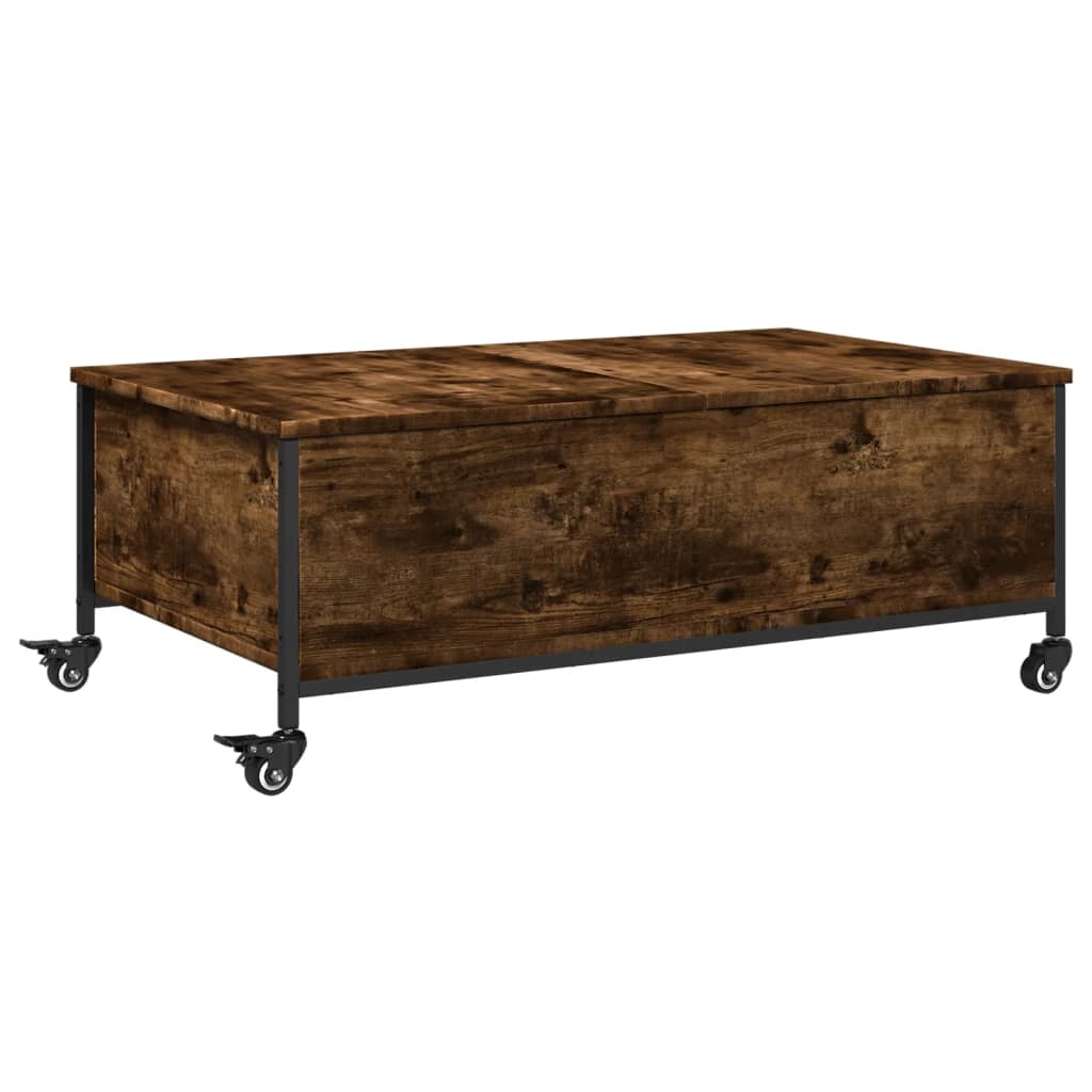 Salongbord med hjul svart 91x55x34 cm konstruert tre