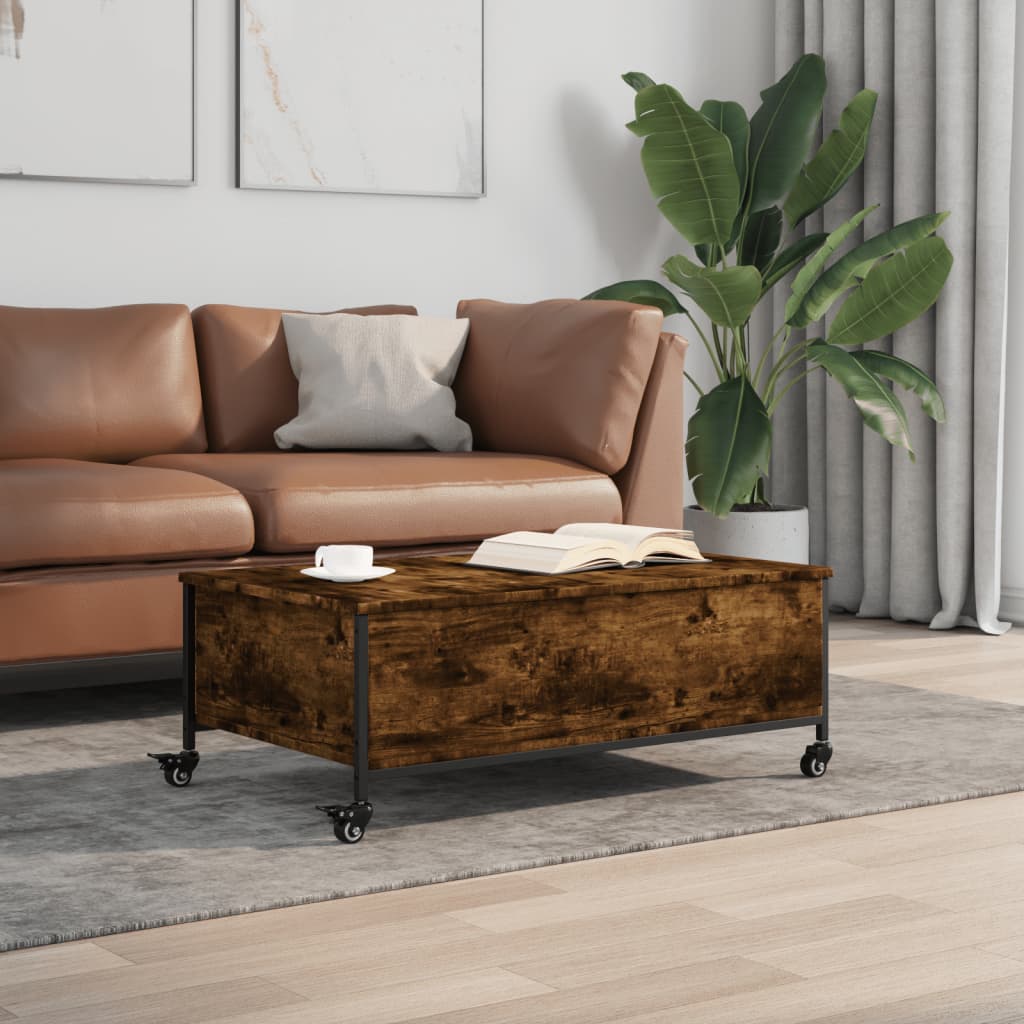 Salongbord med hjul svart 91x55x34 cm konstruert tre