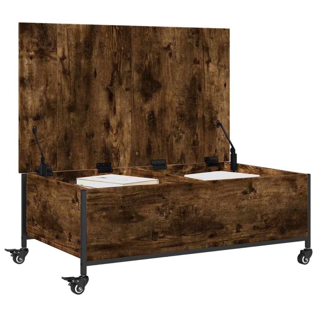 Salongbord med hjul svart 91x55x34 cm konstruert tre