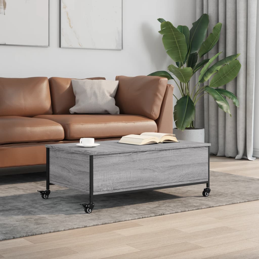 Salongbord med hjul grå sonoma 91x55x34 cm konstruert tre