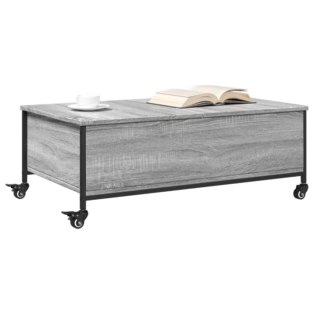 Salongbord med hjul grå sonoma 91x55x34 cm konstruert tre