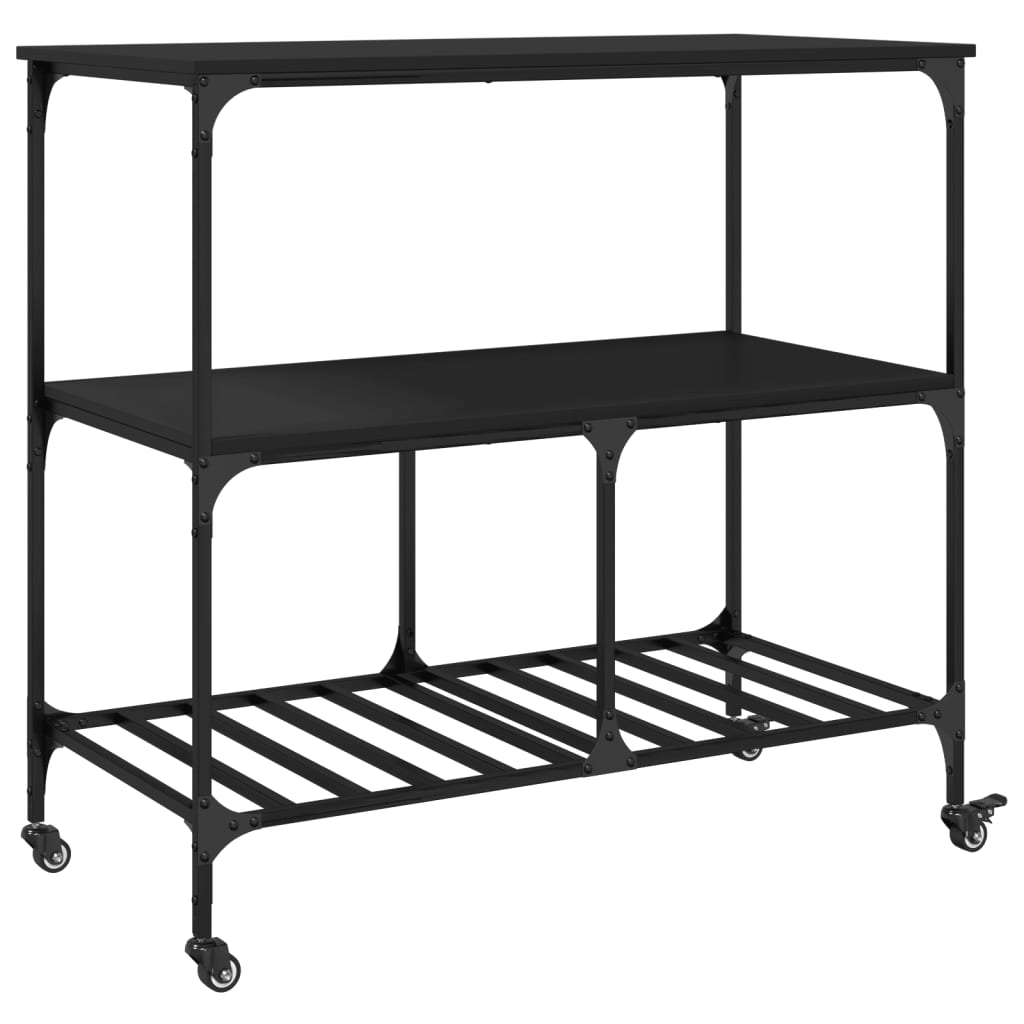 Kjøkkentralle svart 100x50x95 cm konstruert tre