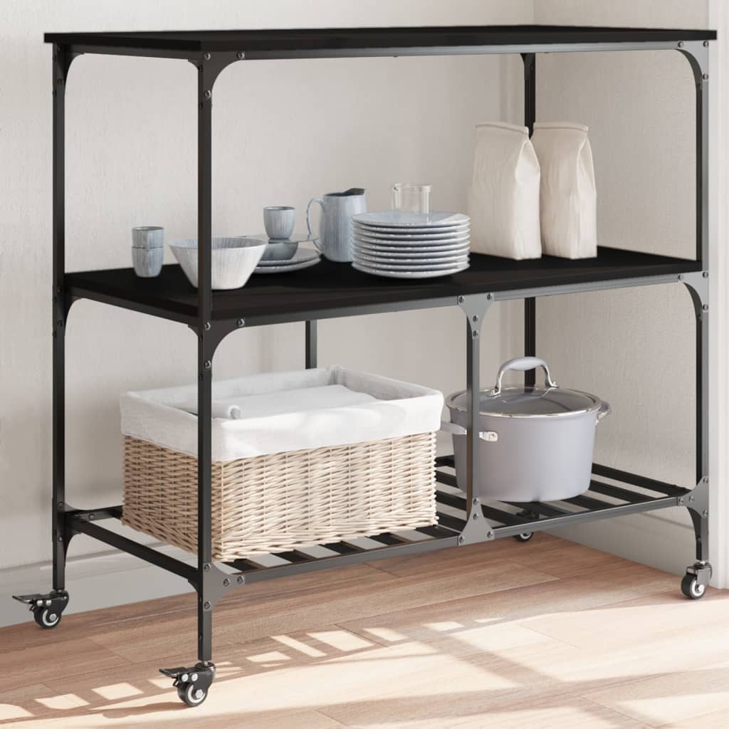Kjøkkentralle svart 100x50x95 cm konstruert tre