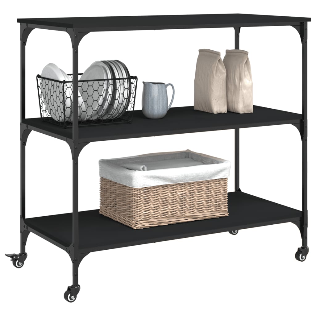 Kjøkkentralle svart 102x50x95 cm konstruert tre