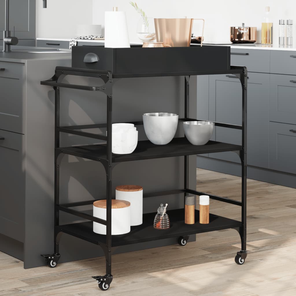 Kjøkkentralle svart 81,5x41x92,5 cm konstruert tre