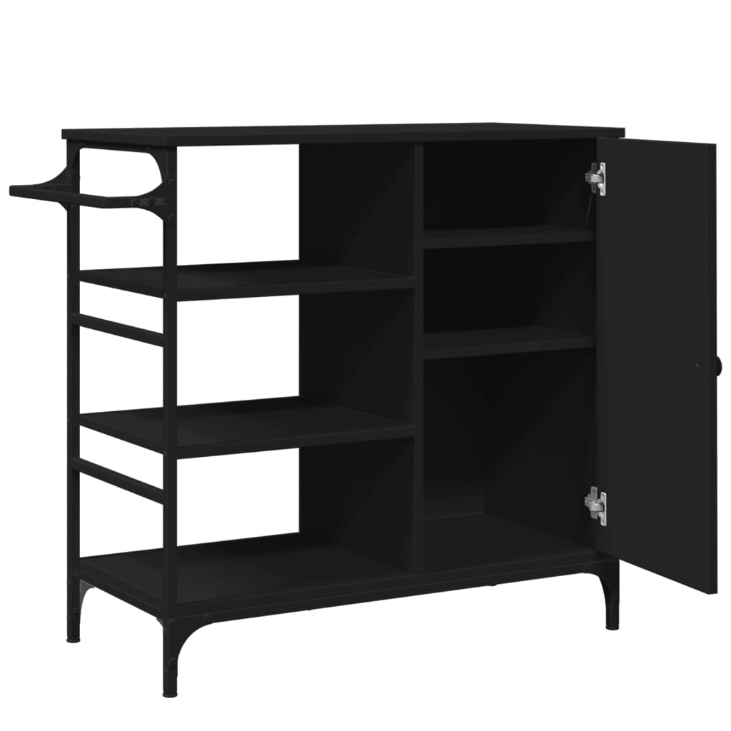 Kjøkkentralle svart 87,5x38,5x84,5 cm konstruert tre