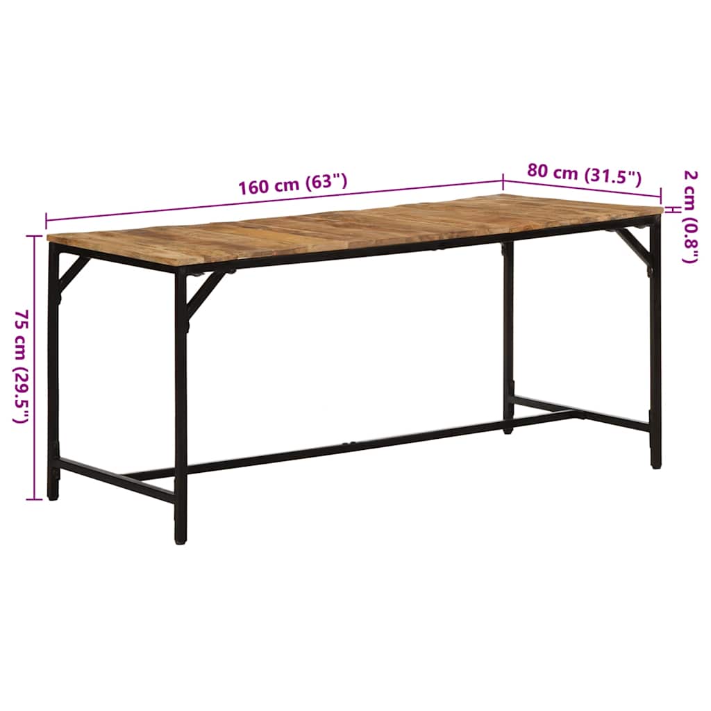 Spisebord 160x80x75 cm grov heltre mango