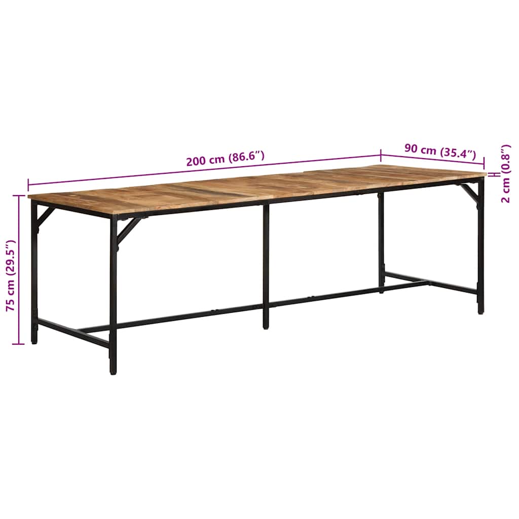 Spisebord 220x90x75 cm grovt heltre mangotre