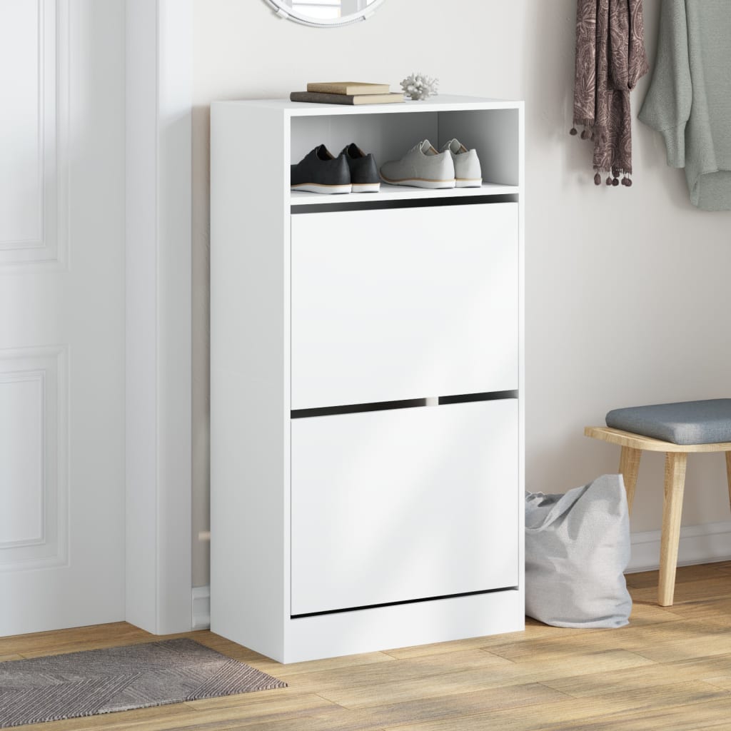Skohylle hvit 60x34x116 cm konstruert tre