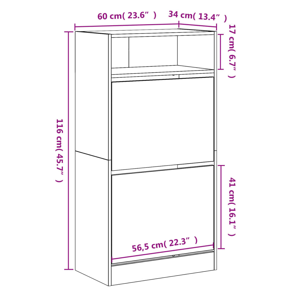 Skoskap betonggrå 60x34x116 cm konstruert tre