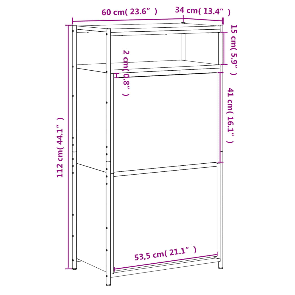 Skoskap brun eik 60x34x112 cm konstruert tre
