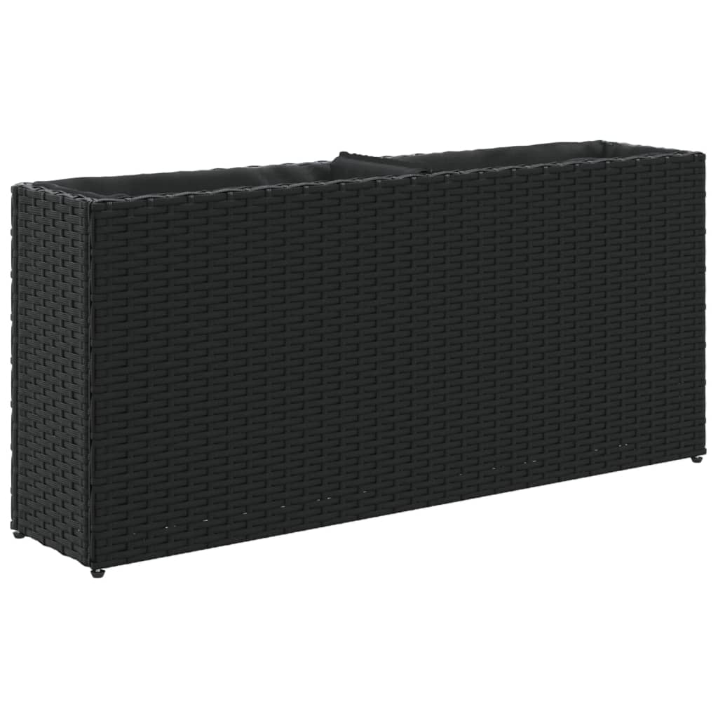 Plantekasse med 2 potter svart 90x20x40 cm polyrotting