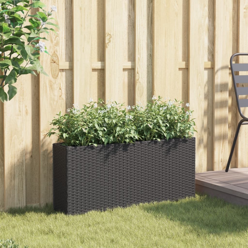 Plantekasse med 2 potter svart 90x20x40 cm polyrotting