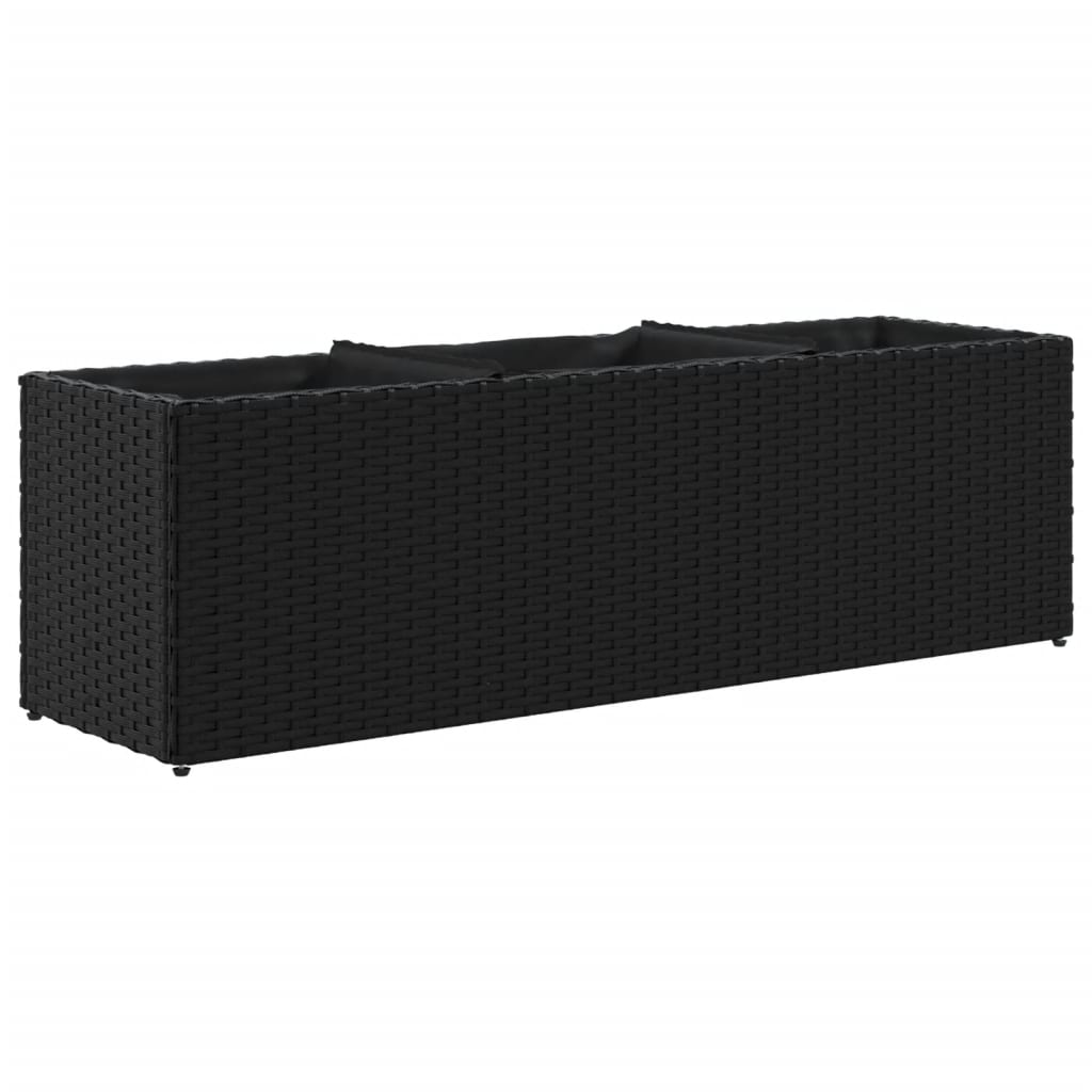 Plantekasse med 3 potter svart 105x30x32 cm polyrotting