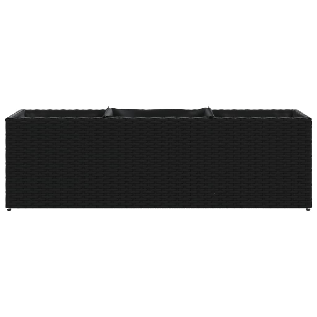 Plantekasse med 3 potter svart 105x30x32 cm polyrotting