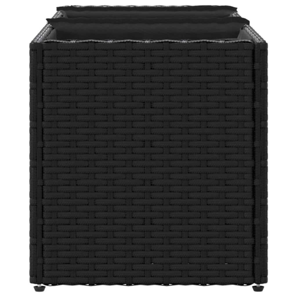 Plantekasse med 3 potter svart 105x30x32 cm polyrotting