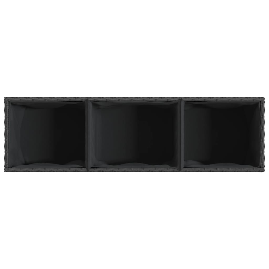 Plantekasse med 3 potter svart 105x30x32 cm polyrotting