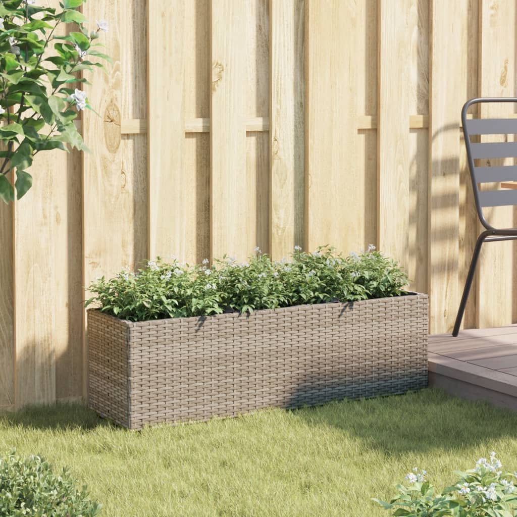 Plantekasse med 3 potter grå 105x30x32 cm polyrotting