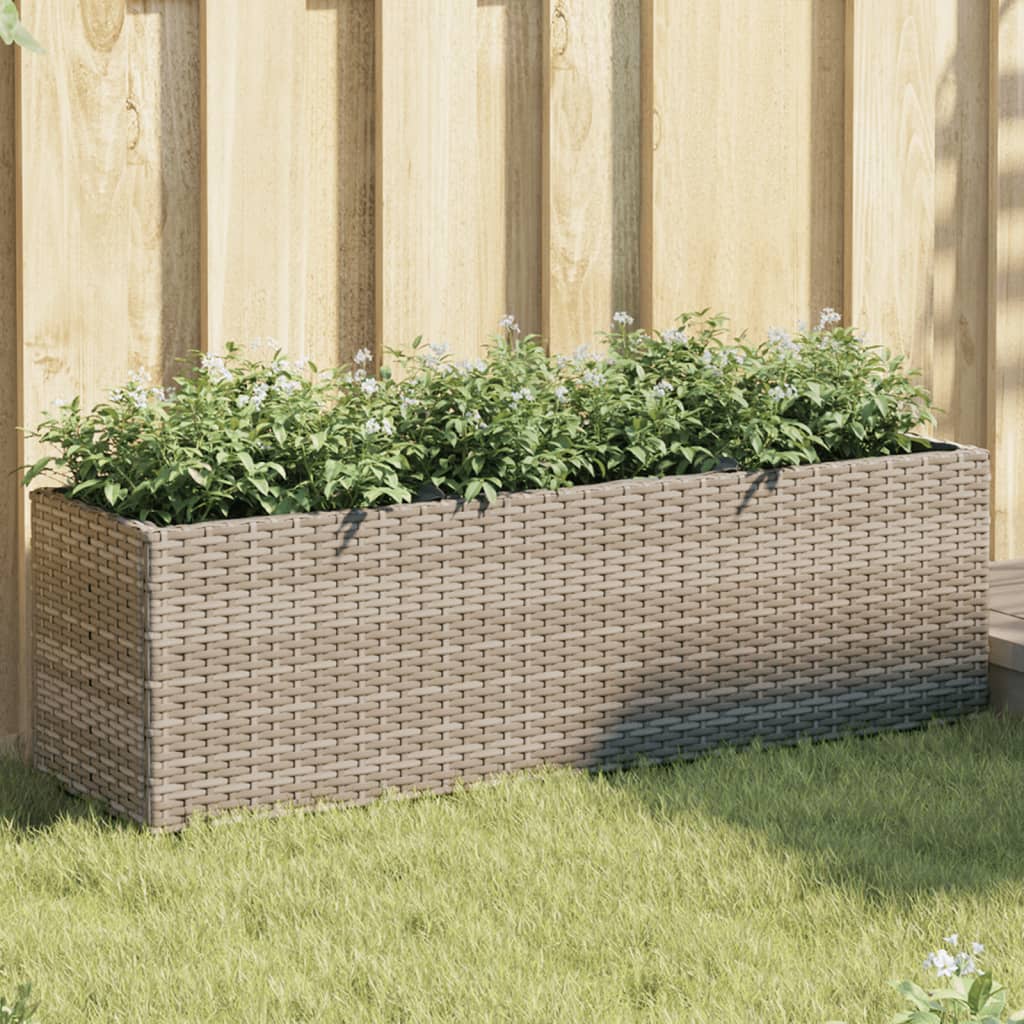 Plantekasse med 3 potter grå 105x30x32 cm polyrotting