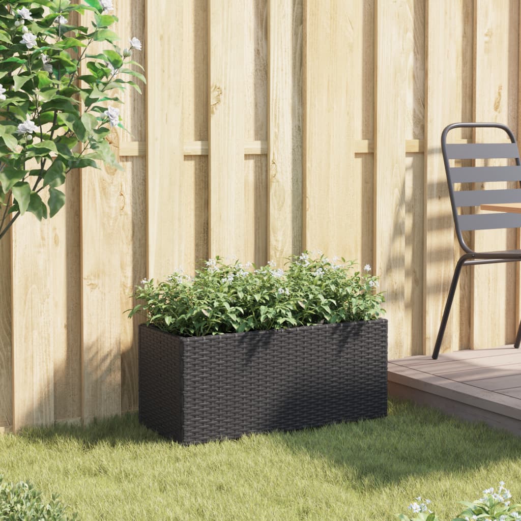 Plantekasse med 2 potter svart 72x30x32 cm polyrotting