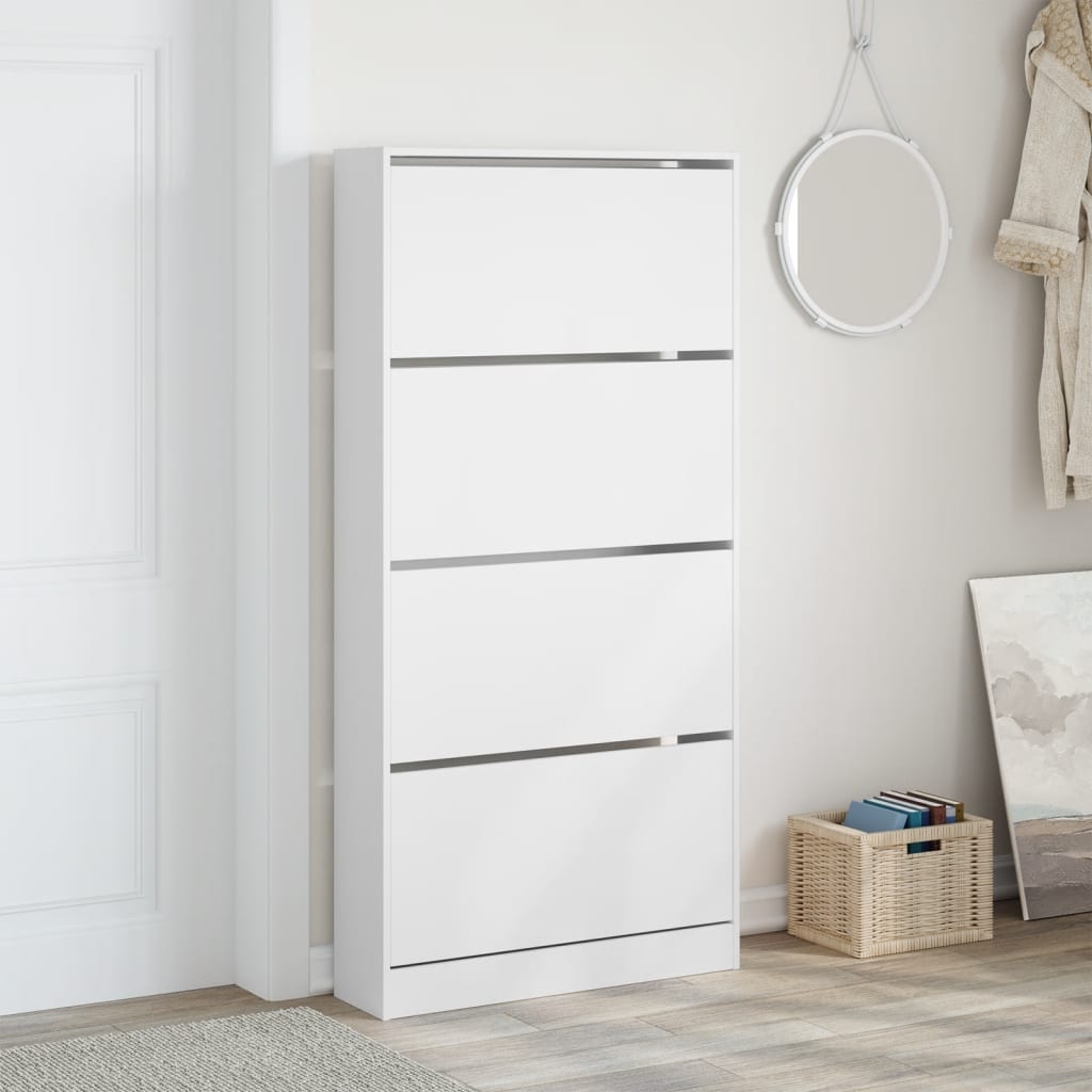 Skoskap med 4 vippeskuffer hvit 80x21x163,5 cm