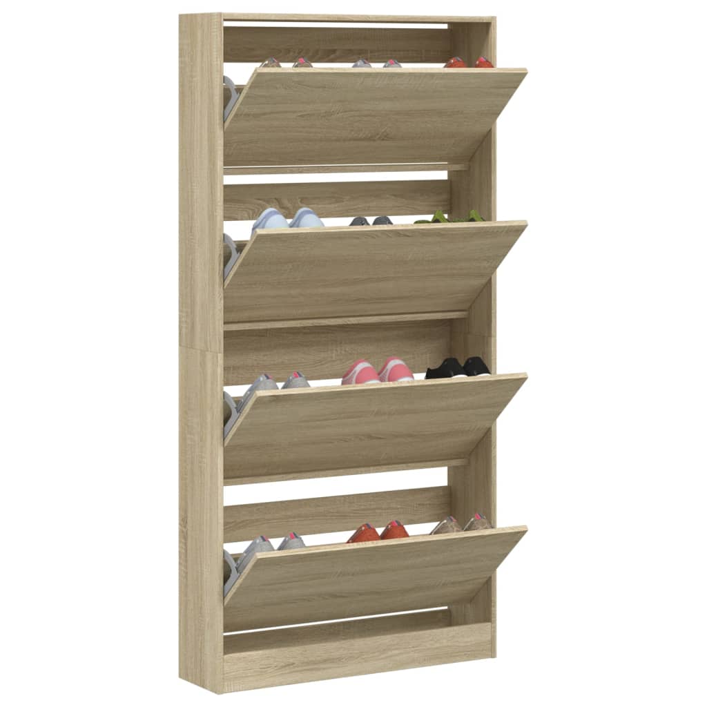 Skoskap med 4 vippeskuffer sonoma eik 80x21x163,5 cm