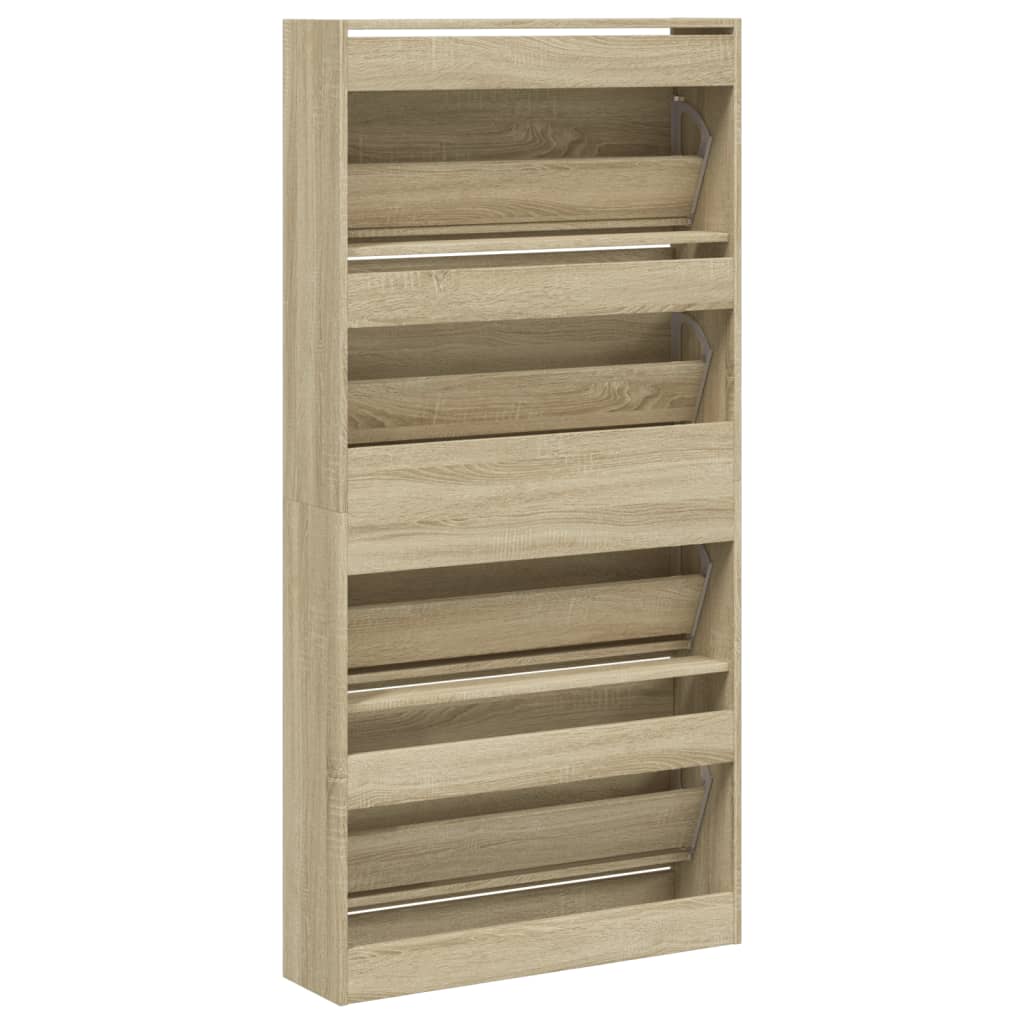 Skoskap med 4 vippeskuffer sonoma eik 80x21x163,5 cm