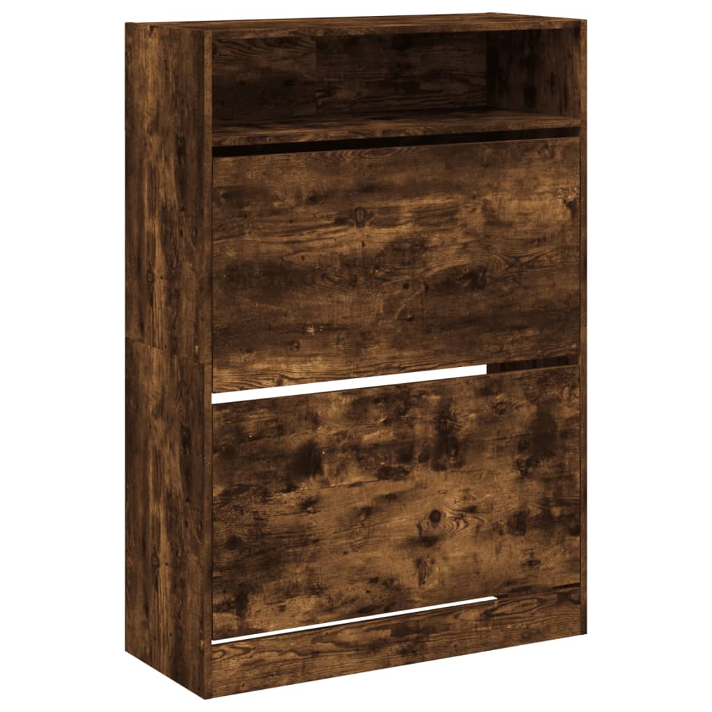 Skoskap med 2 vippeskuffer røkt eik 80x34x116 cm