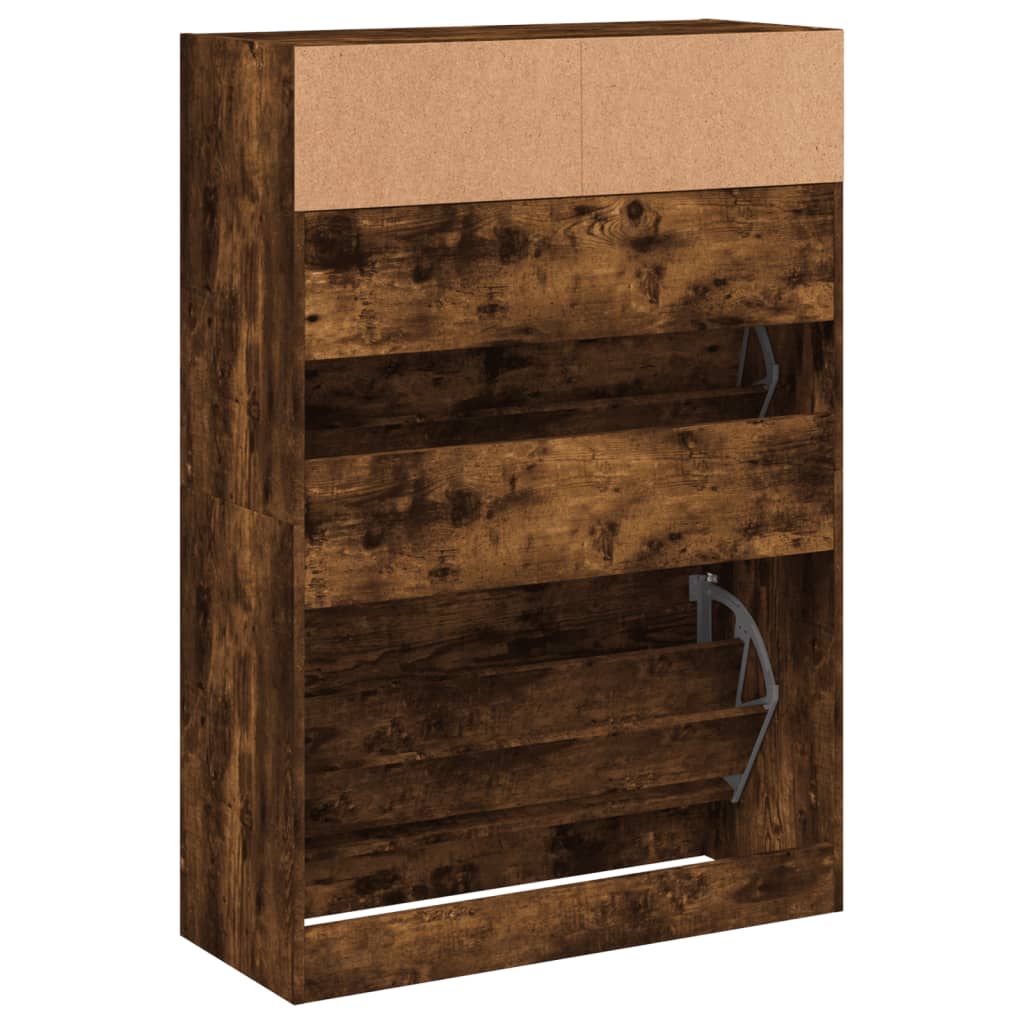 Skoskap med 2 vippeskuffer røkt eik 80x34x116 cm