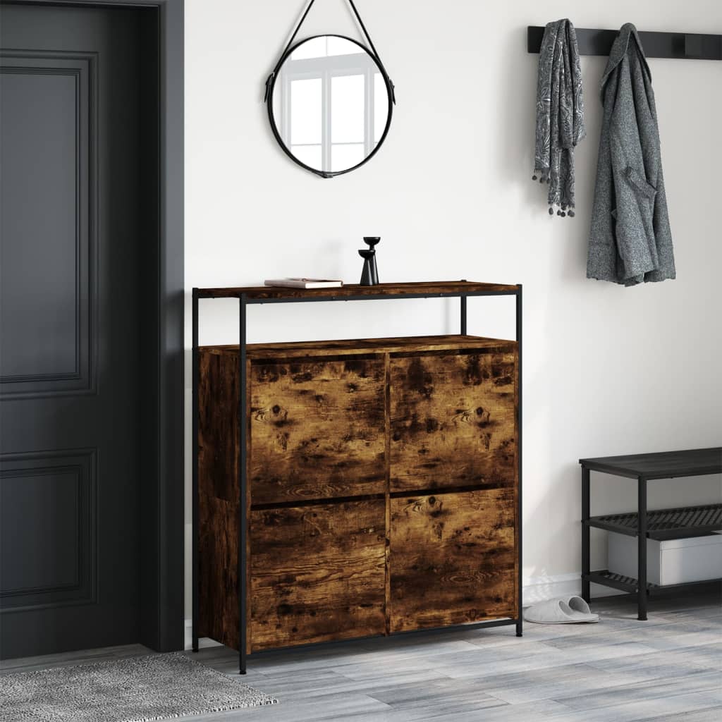 Skoskap med 4 vippeskuffer røkt eik 100x34x112 cm