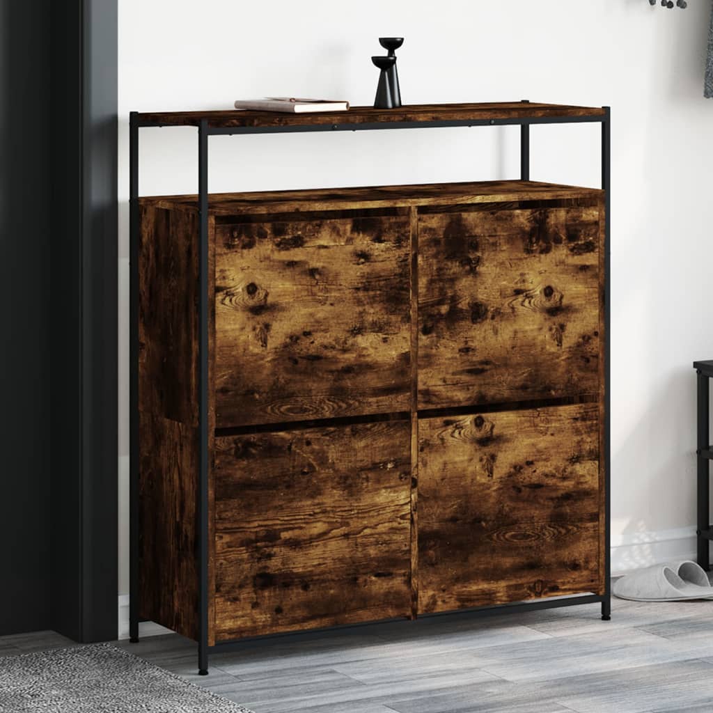 Skoskap med 4 vippeskuffer røkt eik 100x34x112 cm