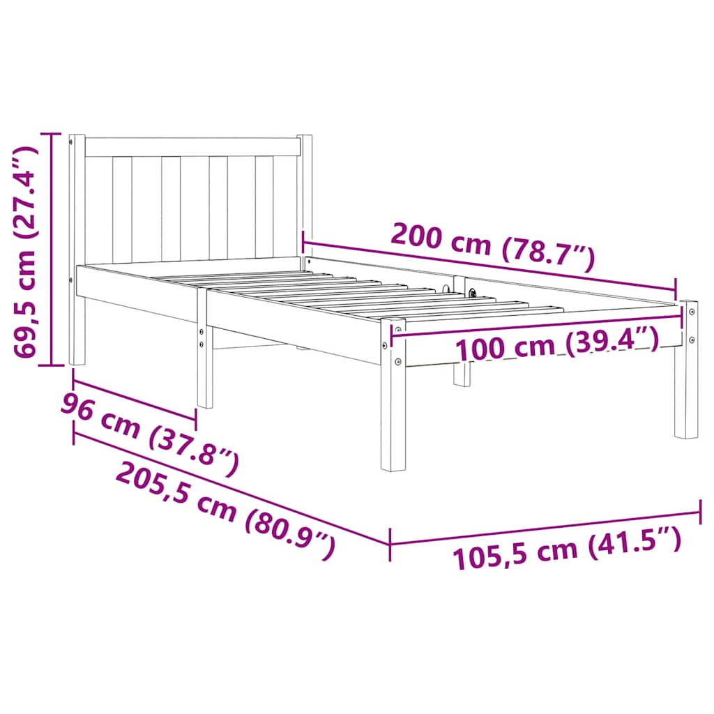 Sengeramme uten madrass voksbrun 100x200 cm heltre furu
