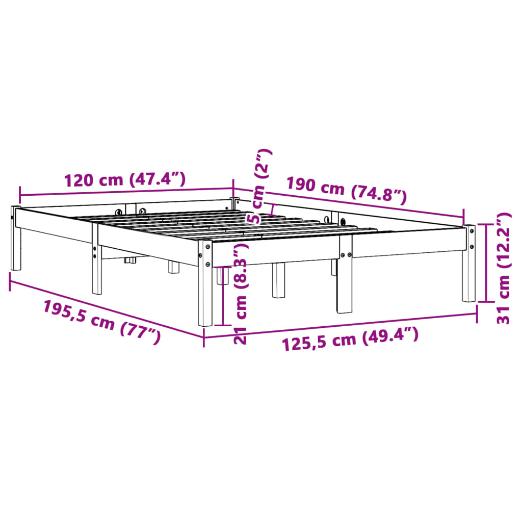 Sengeramme uten madrass voksbrun 120x190 cm heltre furu