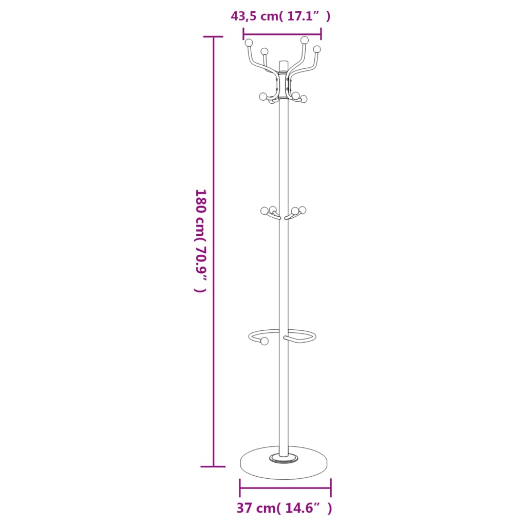 Stumtjener med paraplyholder svart 180 cm pulverlakkert jern