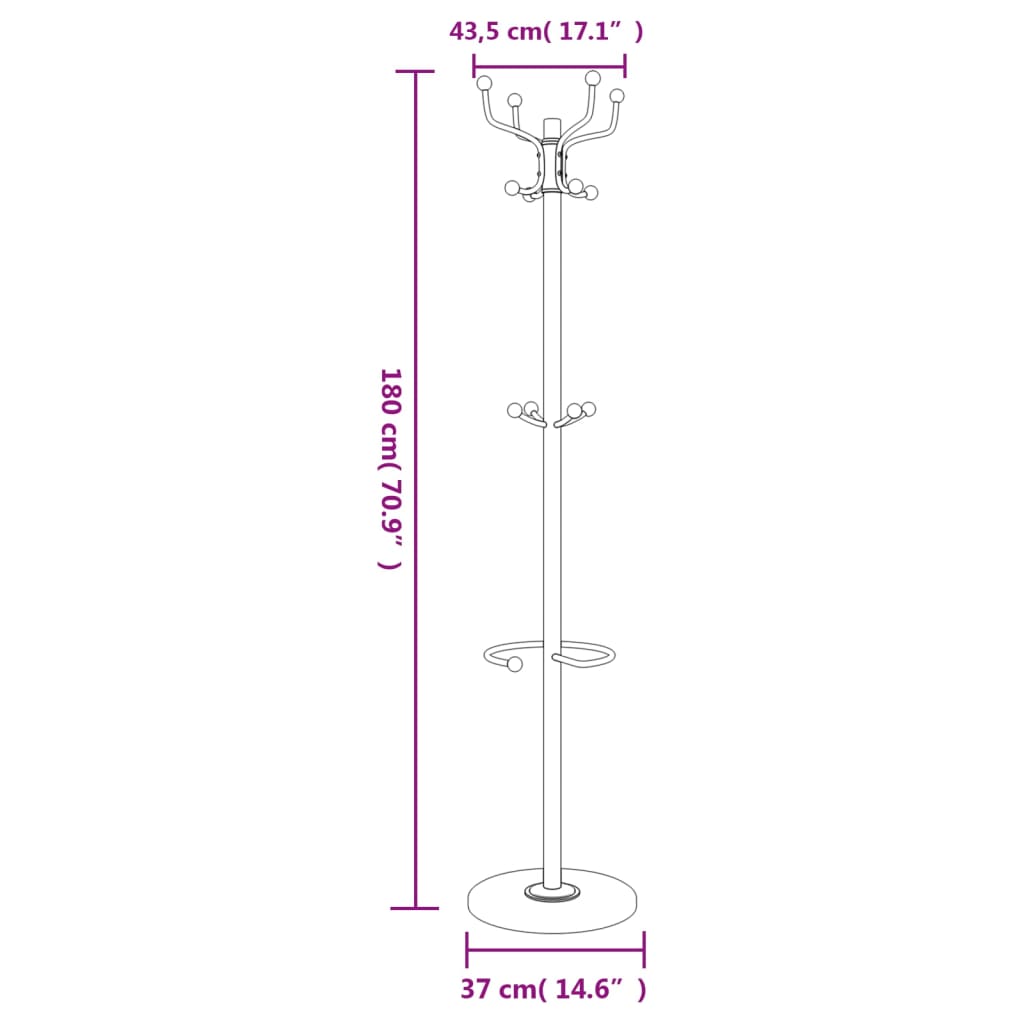 Stumtjener med paraplyholder hvit 180 cm pulverlakkert jern