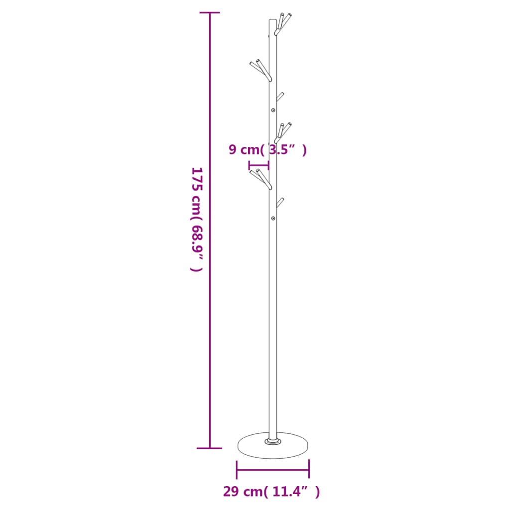Stumtjener hvit 175 cm pulverlakkert jern