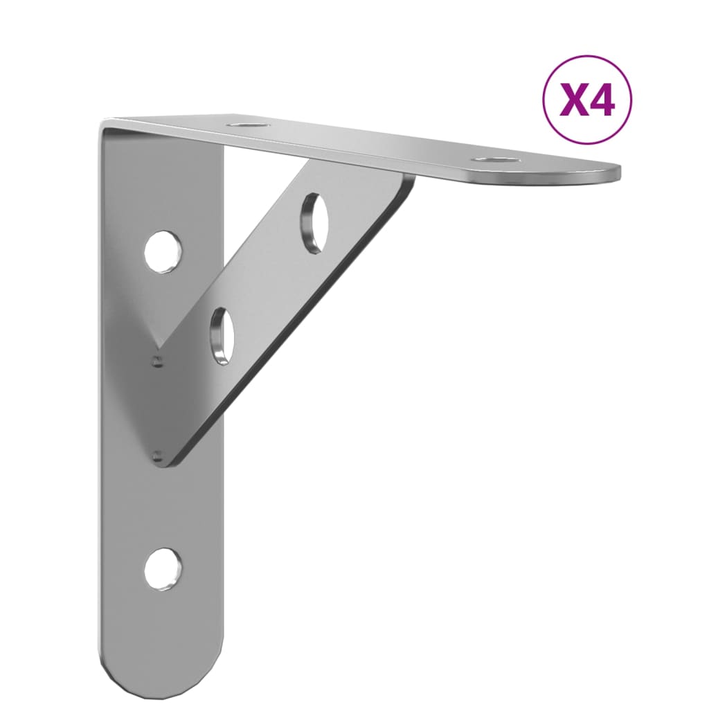 Hyllebraketter 4 stk 15x2,5x11,5 cm sølv rustfritt stål