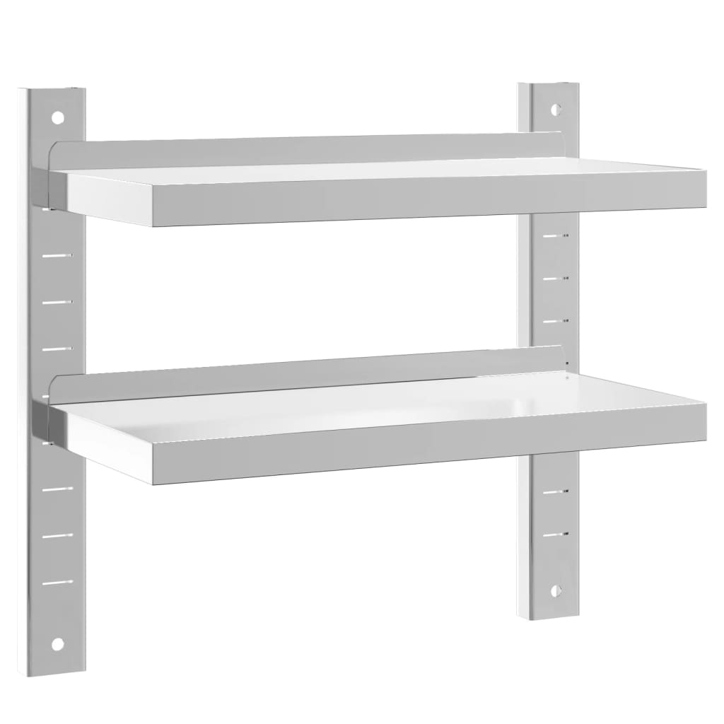 Vegghylle 2 etasjer 50x23,5x48 cm sølv rustfritt stål