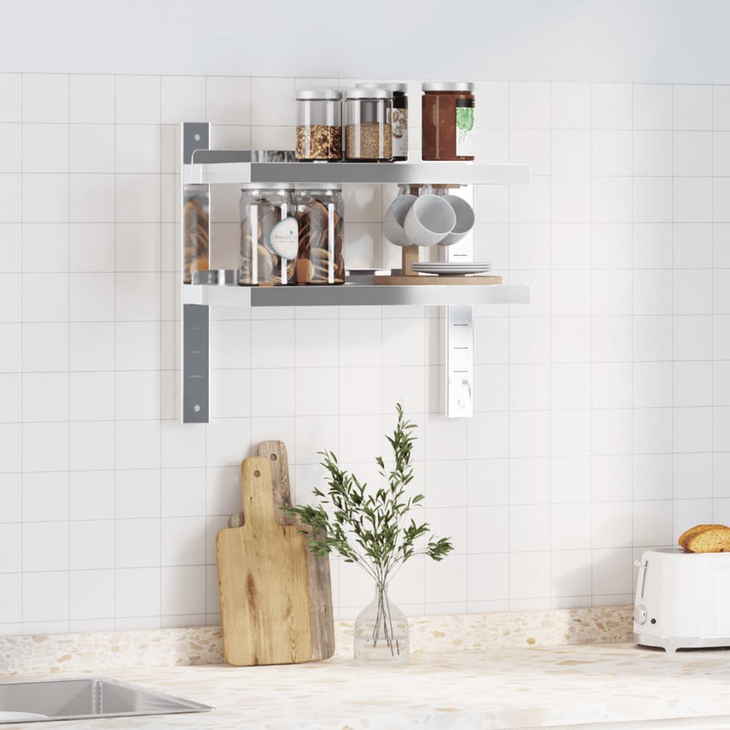 Vegghylle 2 etasjer 50x23,5x48 cm sølv rustfritt stål