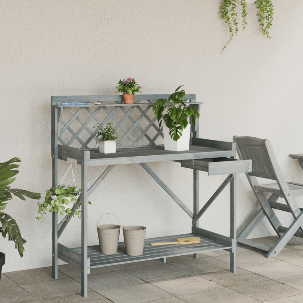 Pottebenk med espalier grå heltre gran