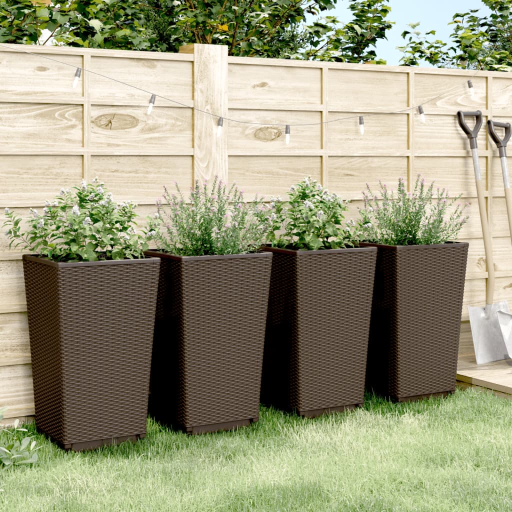 Plantekasser 4 stk brun 32,5x32,5x57 cm PP