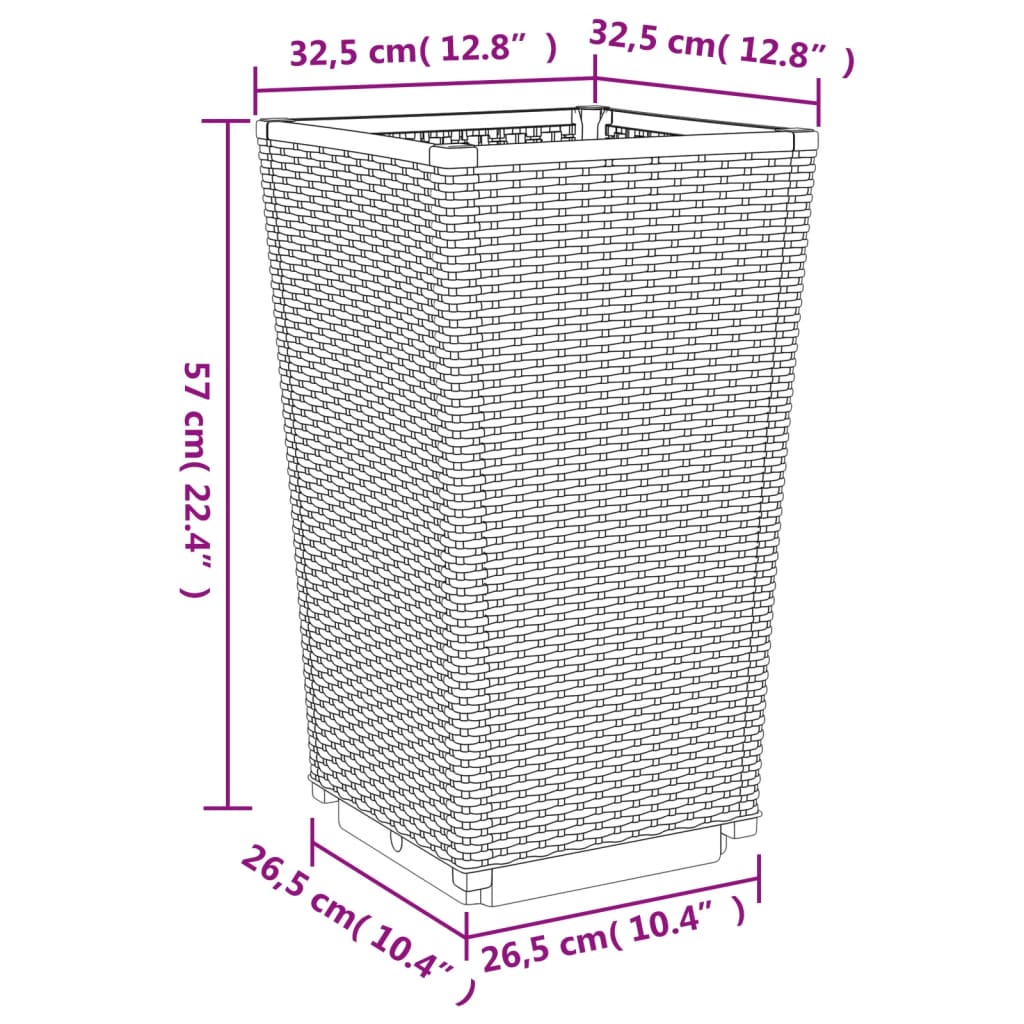Plantekasser 4 stk brun 32,5x32,5x57 cm PP